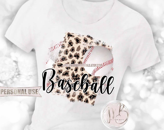 Baseball and Leopard T-Shirt Download • Distressed Sports Tee • Sublimation Print and Press