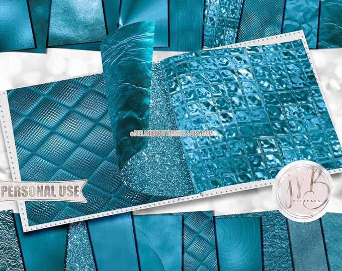 Dark Turquoise Opulent Scrapbook Paper Download • Unique Metallic Shimmering Foil • Scrapbooking Printable