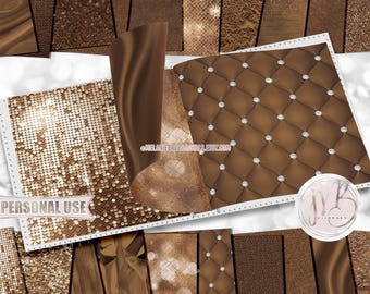 Luxury Brown Scrapbook Paper Download • Luxurious Design Sparkling Glitter Shimmering Foil • DIY Printable Paper Crafts 20 12x12 JPG & PDF