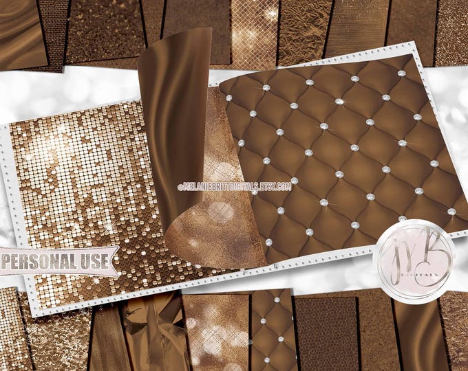 Luxury Brown Scrapbook Paper Download • Luxurious Design Sparkling Glitter Shimmering Foil • DIY Printable Paper Crafts 20 12x12 JPG & PDF