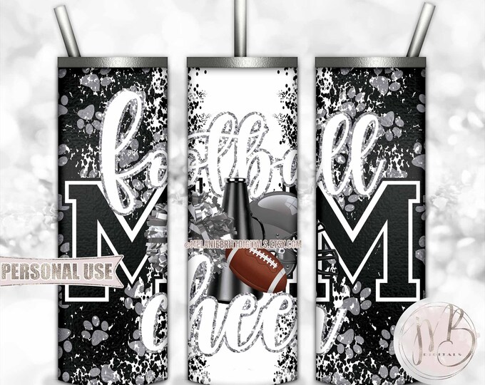 Silver Mom of Both Football and Cheer 20oz Skinny Tumbler Wrap Sublimation Design • Paw Prints Mom Gift • DIY Print and Press