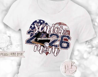 Patriotic Baseball 2026 Senior Mom Heart T-Shirt Sublimation Download • Senior Night Tee for Mom American USA Flag • DIY Print and Press