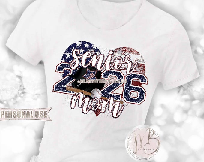 Patriotic Baseball 2026 Senior Mom Heart T-Shirt Download • Senior Night Tee for Mom American USA Flag • Sublimation Print and Press