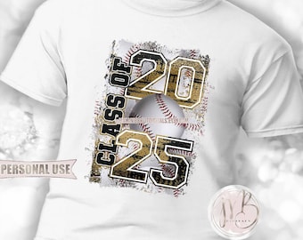 Old Gold Baseball Class of 2025 T-Shirt Sublimation Design Download • Distressed Baseball Collage Senior Graduate Gift • DIY Print and Press
