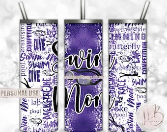 Purple Swim Mom 20oz Skinny Tumbler Wrap Sublimation Download • Swim Goggles Swim Team Water Sports Typography Mom Gift • DIY Print & Press