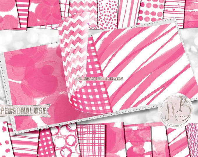 Hot Pink Watercolor Scrapbook Paper Download • Patterned Watercolor Messy Hand Painted Design • Printable Paper Crafts 20 12x12 JPG & PDF