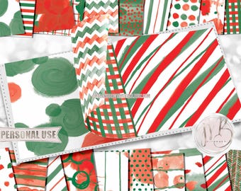 Christmas Watercolor Scrapbook Paper Download • Red and Green Patterned Mixed Media Messy Paint • Printable Paper Crafts 20 12x12 JPG & PDF