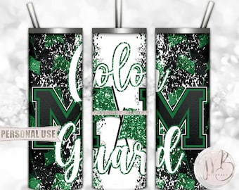 Green Color Guard Mom 20oz Skinny Tumbler Wrap Sublimation Download • Glitter Color Guard Flag Performance Mom Gift • DIY Print and Press