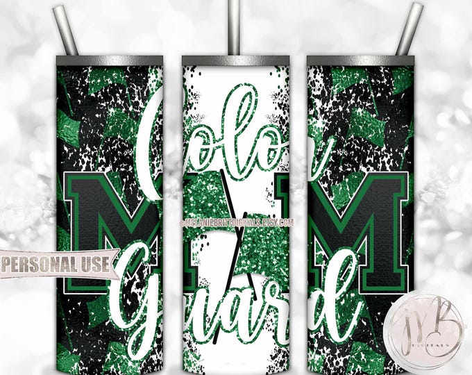 Green Color Guard Mom 20oz Skinny Tumbler Wrap Sublimation Download • Glitter Color Guard Flag Performance Mom Gift • DIY Print and Press