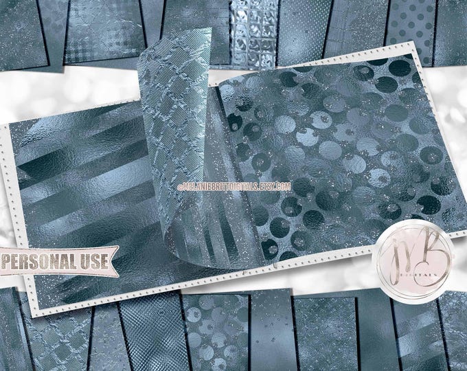 Smoke Blue Glam Scrapbook Paper Download • Sparkling Glitter and Shimmering Foil Design • DIY Printable Paper Crafts 20 12x12 JPG & PDF