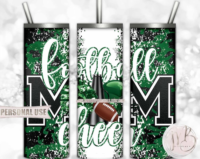 Green Mom of Both Football and Cheer 20oz Skinny Tumbler Wrap Sublimation Design • Camouflage Mom Gift • DIY Print and Press