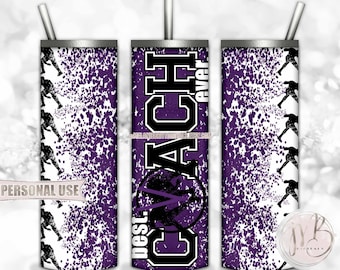 Purple Boy Wrestling Coach 20oz Skinny Tumbler Wrap Sublimation Design Download • Lanyard Whistle "Best Coach Ever" Gift • DIY Print & Press