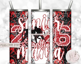 Red Boy Wrestling Senior 2026 Mama 20oz Skinny Tumbler Wrap Sublimation Download • Wrestlers Glitter Wrestling Mama Gift • DIY Print & Press
