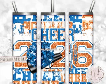 Cheer Alumni 2026 Tumbler Wrap Download • Baby Blue and Orange School Colors • Sublimation Print and Press