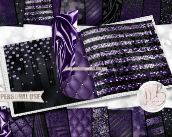 Black and Dark Purple Luxury Scrapbook Paper Download • Luxurious Design Glitter and Foil • DIY Printable Paper Crafts 20 12x12 JPG & PDF