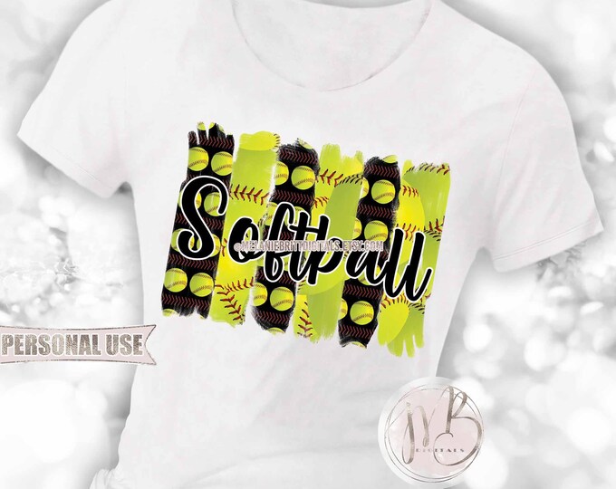 Black Softball T-Shirt Sublimation Design Download • Softball Collage Brush Stroke Design Sports Tee Softball Gift • DIY Print and Press
