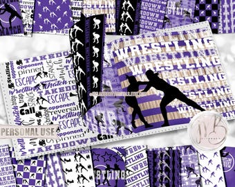 Girl Wrestling Scrapbook Paper Download • Purple School Colors • Scrapbooking Printable