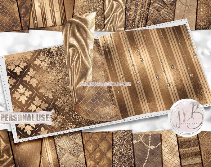 Golden Brown Classy Scrapbook Paper Download • Sophisticated Design Diamonds Glitter and Foil • Printable Paper Crafts 20 12x12 JPG & PDF