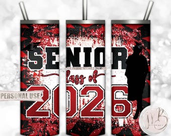 Red Girl Graduation Senior 2026 20oz Skinny Tumbler Wrap Sublimation Design • Graduate Gift Graduation Cap Glitter • DIY Print and Press