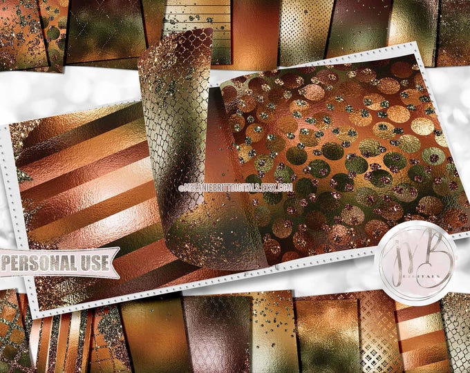 Autumn Glam Scrapbook Paper Download • Fall Season Sparkling Glitter and Shimmering Foil Design • Printable Paper Crafts 20 12x12 JPG & PDF