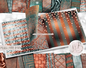Copper Patina Luxury Scrapbook Paper Download • Luxurious Design Glitter Sparkle Foil Shimmer • Printable Paper Crafts 20 12x12 JPG & PDF