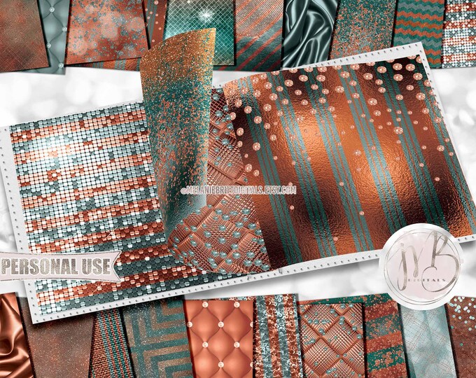 Copper Patina Luxury Scrapbook Paper Download • Luxurious Design Glitter Sparkle Foil Shimmer • Printable Paper Crafts 20 12x12 JPG & PDF