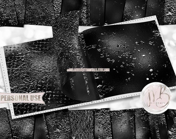 Black Metallic Flakes Scrapbook Paper Download • Shimmering Foil Flakes Crumpled Design • DIY Printable Paper Crafts 20 12x12 JPG & PDF