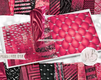 Hot Pink Luxury Graduation Scrapbook Paper Design • Luxurious Diamond Mortarboards • DIY Printable Paper Crafts 20 12x12 JPG & PDF