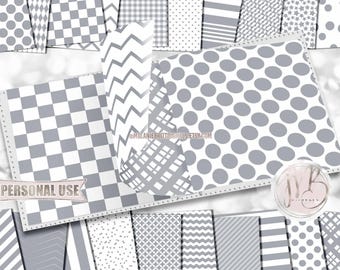 Gray and White Classic Scrapbook Paper Download • Patterned Geometric Design • DIY Printable Paper Crafts 20 12x12 JPG & PDF
