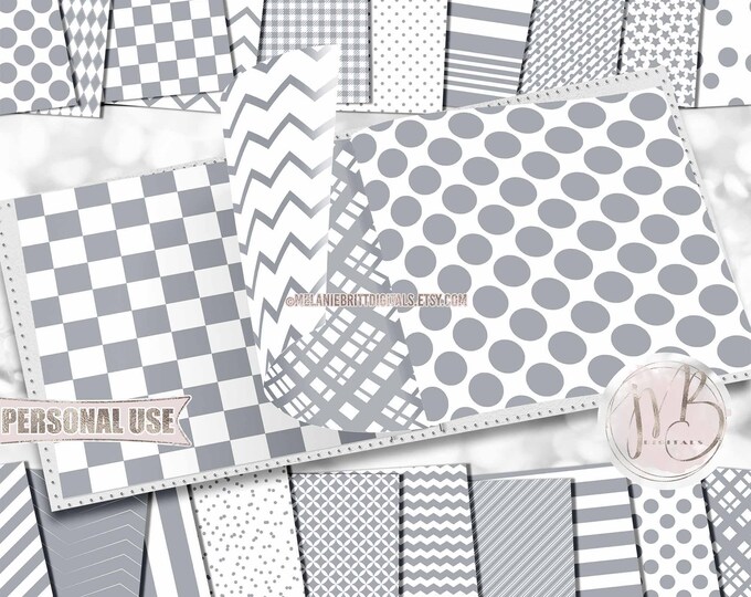 Gray and White Classic Scrapbook Paper Download • Patterned Geometric Design • DIY Printable Paper Crafts 20 12x12 JPG & PDF
