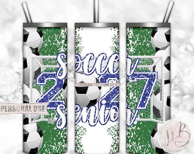 Blue Soccer Senior 2027 Goalie Tumbler Wrap Download • Soccer Field Goal Glitter Graduation Gift • Sublimation Print and Press #1