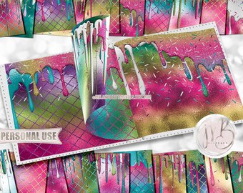 Rainbow Drips Scrapbook Paper Download • Dripping Ice Cream Dessert Sprinkles Birthday Party • Printable Paper Crafts 20 12x12 JPG & PDF