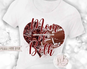 Maroon Mom of Both Heart T-Shirt Sublimation Design Download • Football and Cheer Mom of Both Sports Mom Gift • DIY Print and Press
