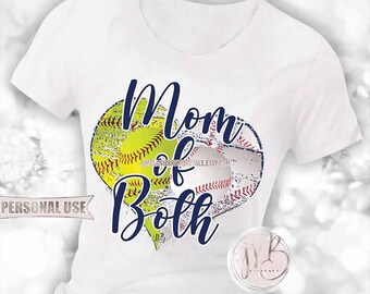 Navy Baseball and Softball Mom of Both Heart T-Shirt Sublimation Download • School Sports Ball Park Mom Gift • DIY Print and Press