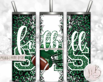 Green Football Sister 20oz Skinny Tumbler Wrap Sublimation Design • Football Helmet Leopard Print Sports Sis Gift • DIY Print and Press