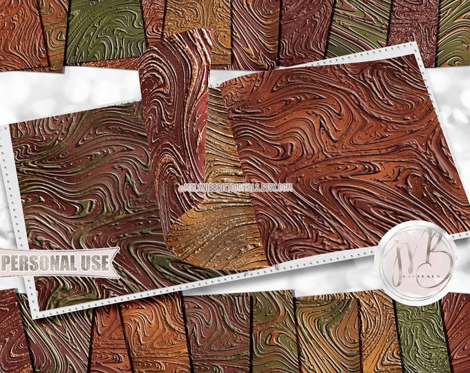 Autumn Swirls Scrapbook Paper Download • Swirling Embossed Patterns Glitter and Foil • DIY Printable Paper Crafts 20 12x12 JPG & PDF