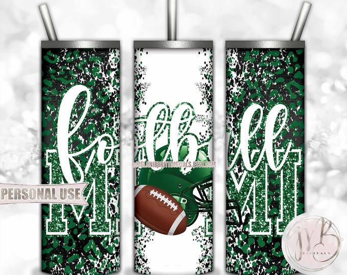 Green Football Mimi 20oz Skinny Tumbler Wrap Sublimation Design • Football Helmet Leopard Print Sports Mimi Gift • DIY Print and Press