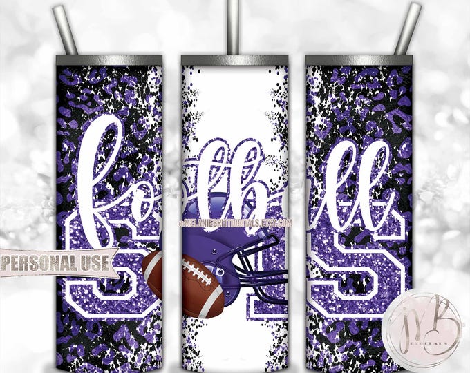 Old Purple Football Sister 20oz Skinny Tumbler Wrap Sublimation Design • Football Helmet Leopard Print Sports Sis Gift • DIY Print and Press