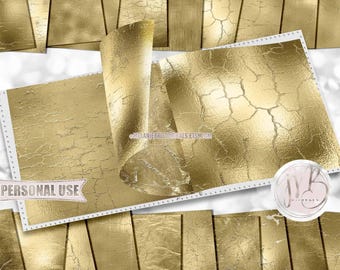 Gold Shattered Scrapbook Paper Download • Golden Crackle Shimmering Foil Design • DIY Printable Paper Crafts 20 12x12 JPG & PDF