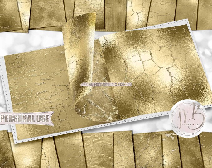Gold Shattered Scrapbook Paper Download • Golden Crackle Shimmering Foil Design • DIY Printable Paper Crafts 20 12x12 JPG & PDF
