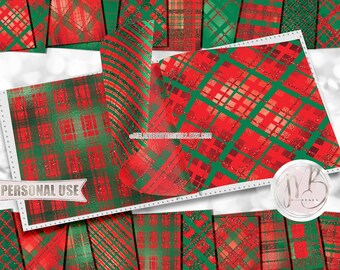 Christmas Shimmer Plaid Scrapbook Paper Download • Sparkling Glitter and Shimmering Foil • DIY Printable Paper Crafts 20 12x12 JPG & PDF