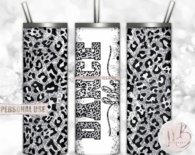 Dance Life 20oz Skinny Tumbler Wrap Sublimation Design Download • Leopard Print Silver Glitter Dance Team Gift • DIY Print and Press