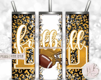 Athletic Gold Football Dad 20oz Skinny Tumbler Wrap Sublimation Design • Football Helmet Leopard Print Sports Dad Gift • DIY Print and Press