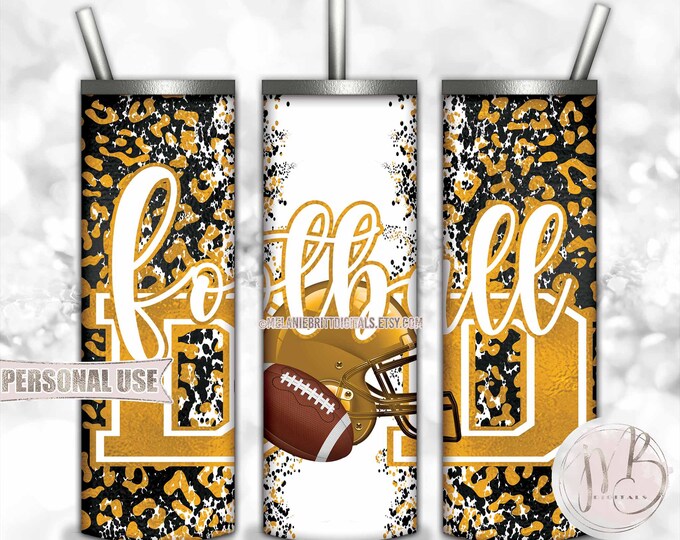 Athletic Gold Football Dad 20oz Skinny Tumbler Wrap Sublimation Design • Football Helmet Leopard Print Sports Dad Gift • DIY Print and Press