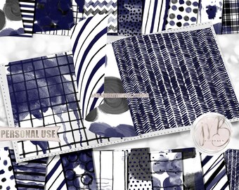 Navy and Black Watercolor Scrapbook Paper Design Download • Patterned Watercolor Paint Design • Printable Paper Crafts 20 12x12 JPG & PDF