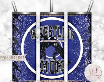 Blue Girl Wrestling Mom 20oz Skinny Tumbler Wrap Sublimation Design Download • School Wrestling Match Wrestler Mom Gift • DIY Print & Press