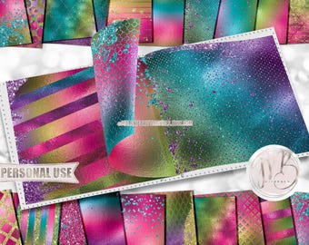 Glam Rainbow Scrapbook Paper Download • Colorful Rainbow Sparkling Glitter Shimmering Foil Design • Printable Paper Crafts 20 12x12 JPG PDF