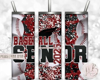 Maroon Baseball Senior 2025 20oz Skinny Tumbler Wrap Sublimation Design • Camouflage Baseball Graduation Gift • DIY Print and Press