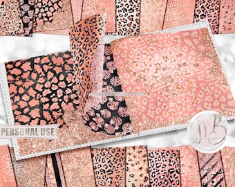 Peachy Glam Leopard Print Scrapbook Paper Download •  Cute Leopard Glitter and Foil Design • Printable Paper Crafts 20 12x12 JPG & PDF