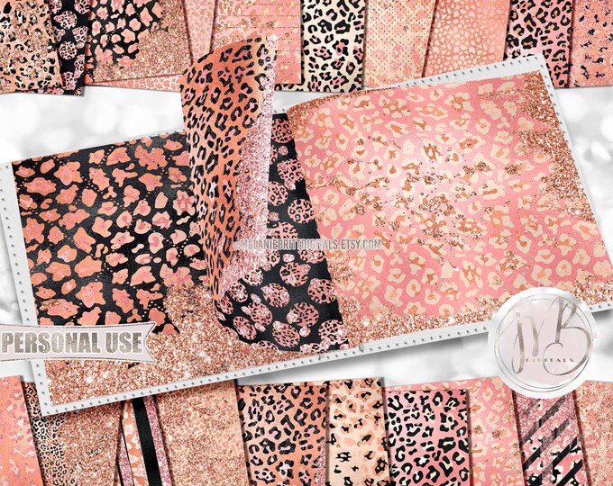 Peachy Glam Leopard Print Scrapbook Paper Download •  Cute Leopard Glitter and Foil Design • Printable Paper Crafts 20 12x12 JPG & PDF